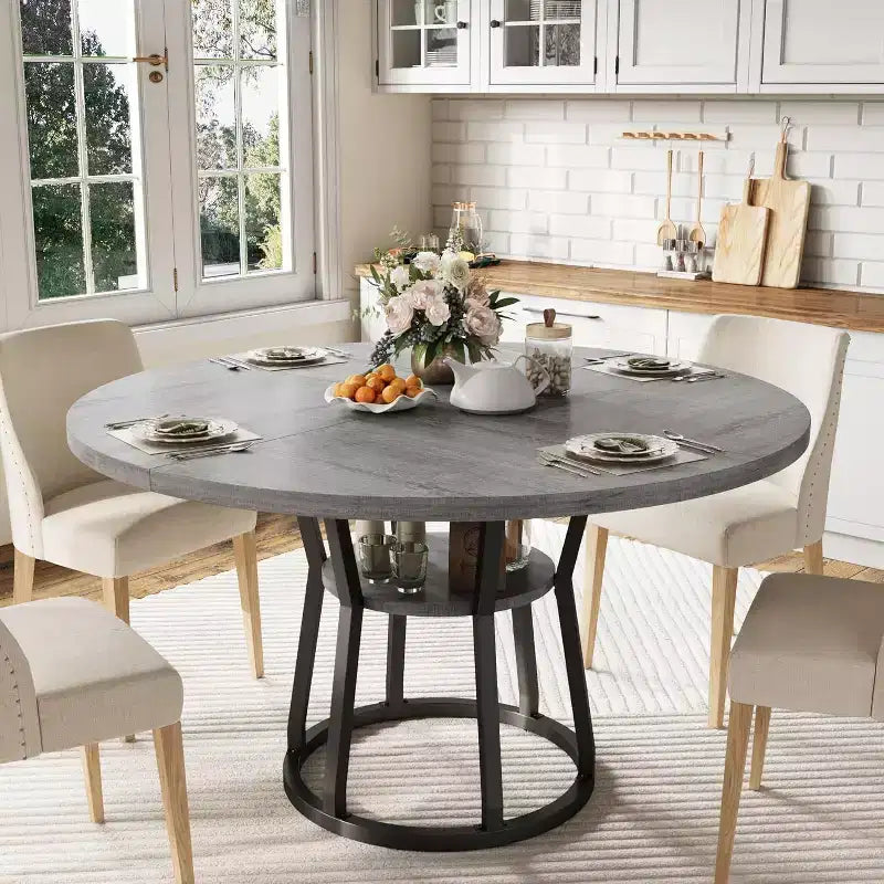 Tavolo da pranzo rotondo per 4-6 persone, tavolo da cucina rustico da 120 cm con contenitore per sala da pranzo, soggiorno, sala riunioni, appartamento