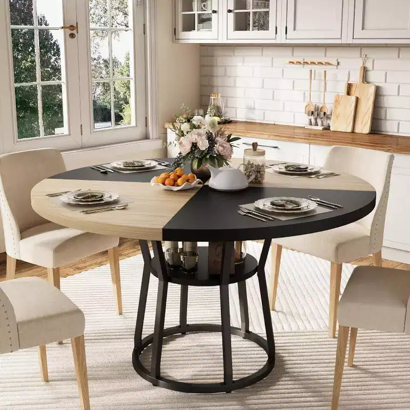 Tavolo da pranzo rotondo per 4-6 persone, tavolo da cucina rustico da 120 cm con contenitore per sala da pranzo, soggiorno, sala riunioni, appartamento