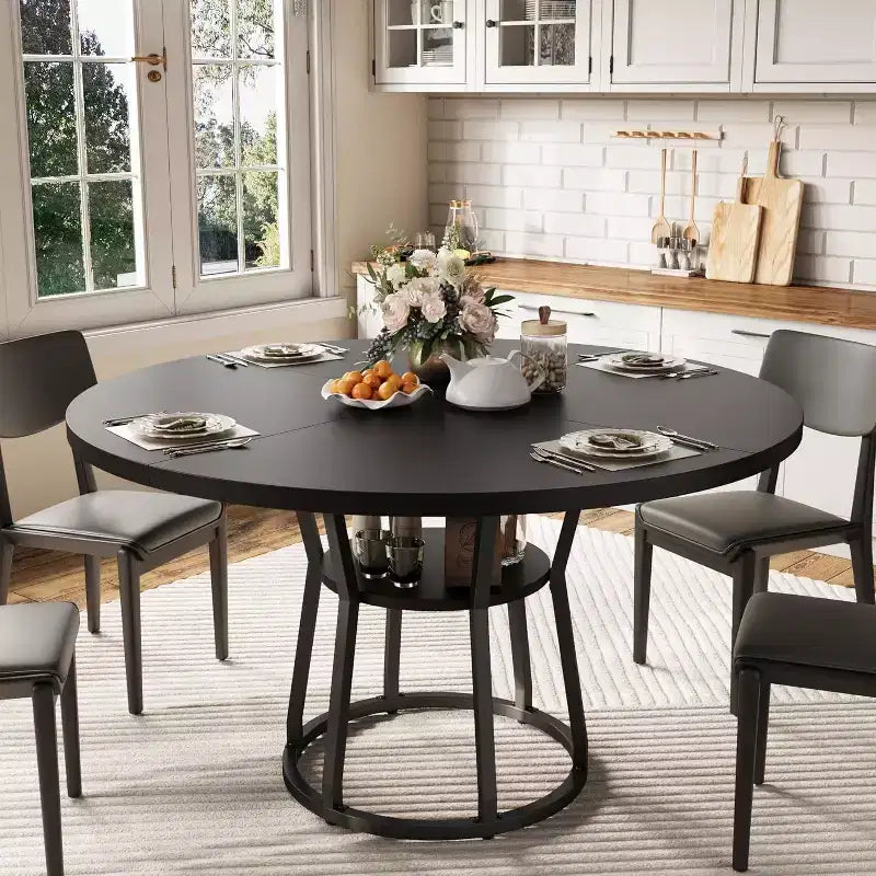Tavolo da pranzo rotondo per 4-6 persone, tavolo da cucina rustico da 120 cm con contenitore per sala da pranzo, soggiorno, sala riunioni, appartamento
