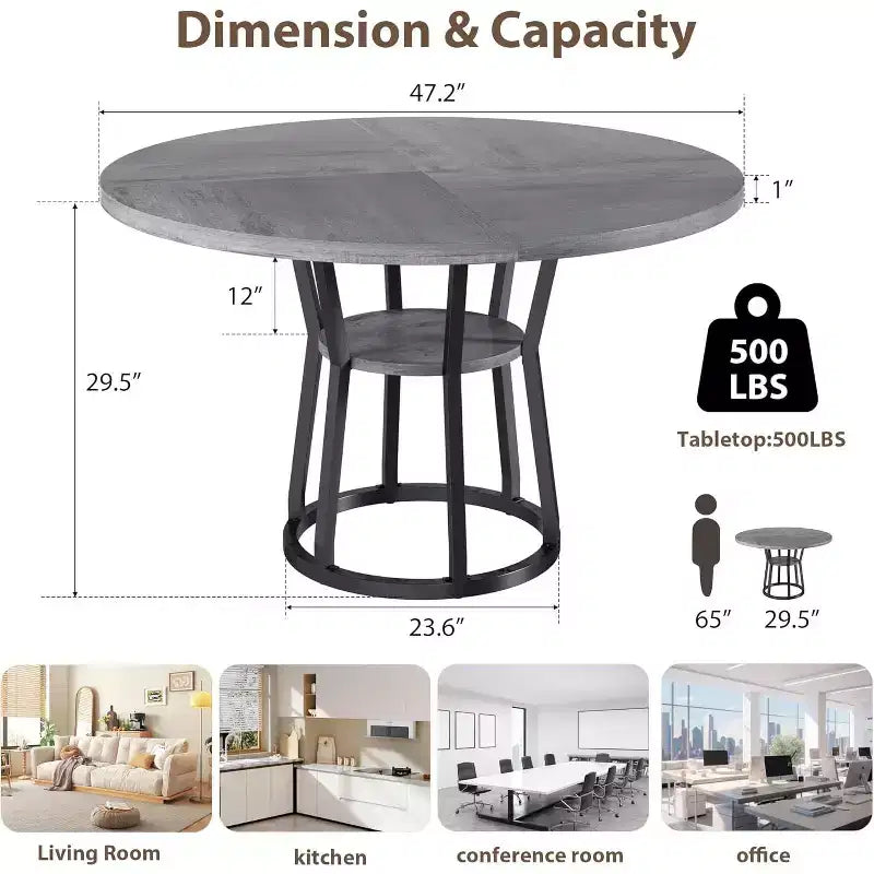 Tavolo da pranzo rotondo per 4-6 persone, tavolo da cucina rustico da 120 cm con contenitore per sala da pranzo, soggiorno, sala riunioni, appartamento