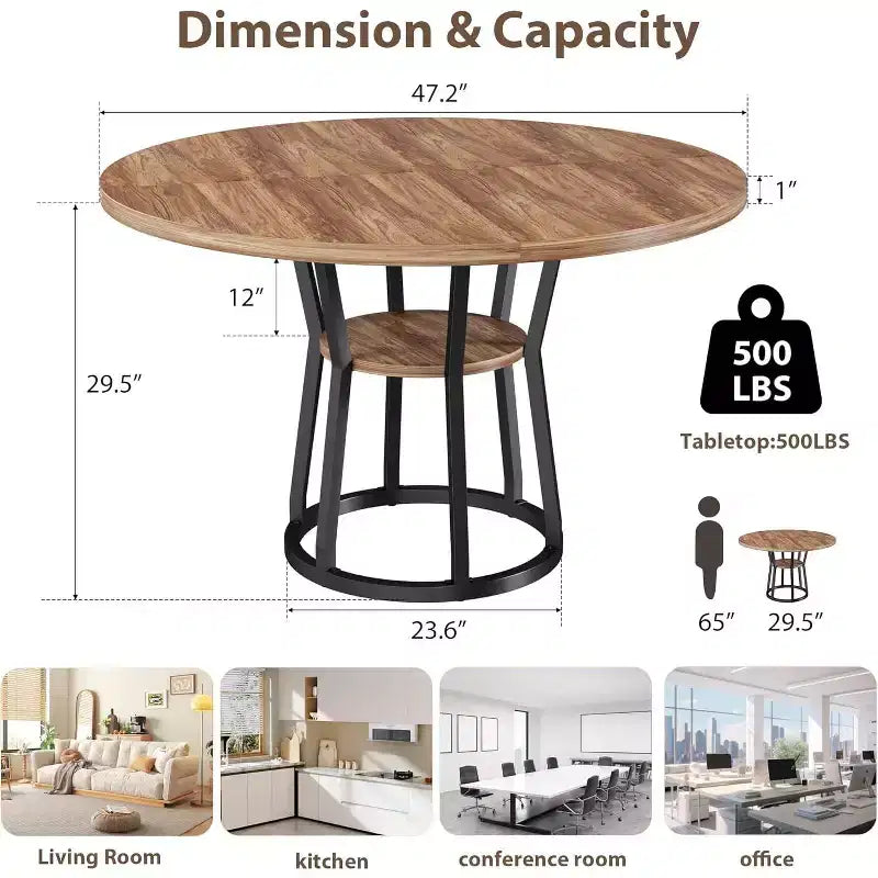 Tavolo da pranzo rotondo per 4-6 persone, tavolo da cucina rustico da 120 cm con contenitore per sala da pranzo, soggiorno, sala riunioni, appartamento