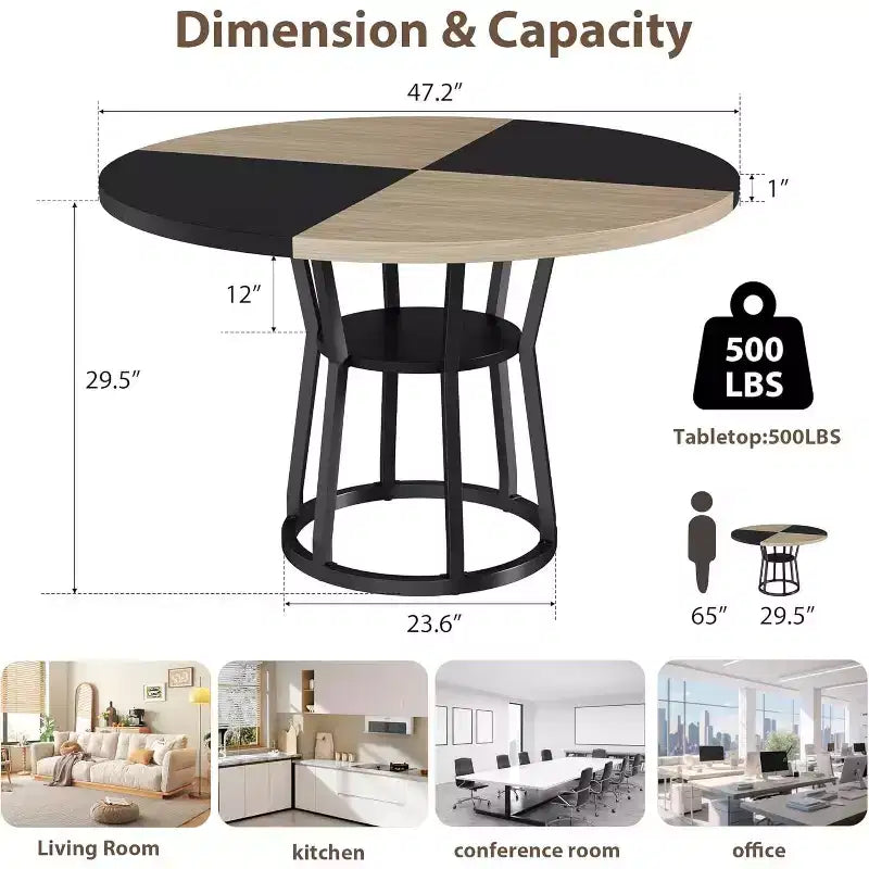 Tavolo da pranzo rotondo per 4-6 persone, tavolo da cucina rustico da 120 cm con contenitore per sala da pranzo, soggiorno, sala riunioni, appartamento