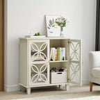 Credenza a buffet indipendente con ripiani regolabili, tavolo console da cucina moderno retrò, armadietto decorativo a 2 ante, colore crema