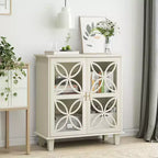 Credenza a buffet indipendente con ripiani regolabili, tavolo console da cucina moderno retrò, armadietto decorativo a 2 ante, colore crema