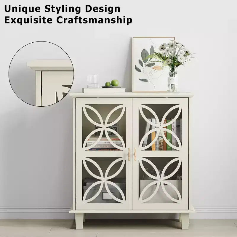 Credenza a buffet indipendente con ripiani regolabili, tavolo console da cucina moderno retrò, armadietto decorativo a 2 ante, colore crema