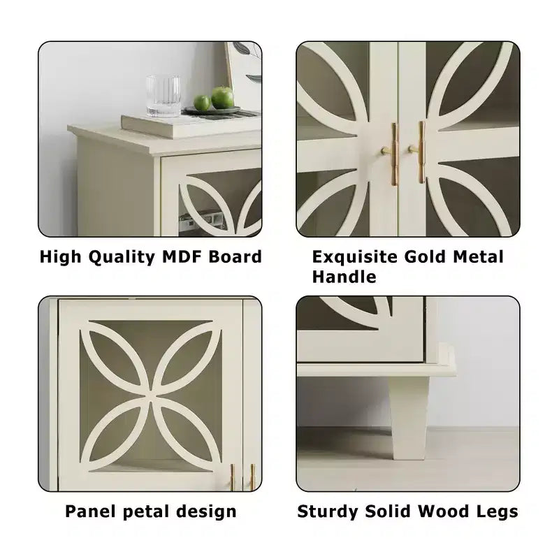 Credenza a buffet indipendente con ripiani regolabili, tavolo console da cucina moderno retrò, armadietto decorativo a 2 ante, colore crema