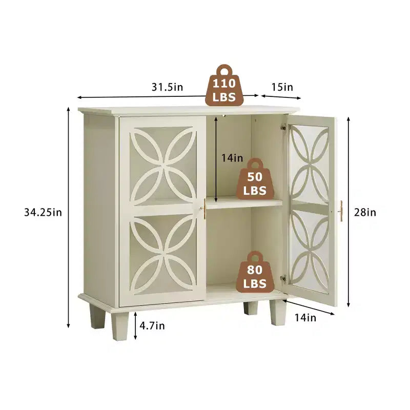 Credenza a buffet indipendente con ripiani regolabili, tavolo console da cucina moderno retrò, armadietto decorativo a 2 ante, colore crema