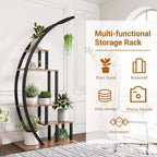 Portavasi a 5 livelli rotondo, porta piante da interno in metallo a forma di mezza luna, scaffale per fiori con 4 ganci per appendere per balcone, soggiorno, decorazioni da giardino