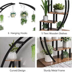 Portavasi a 5 livelli rotondo, porta piante da interno in metallo a forma di mezza luna, scaffale per fiori con 4 ganci per appendere per balcone, soggiorno, decorazioni da giardino