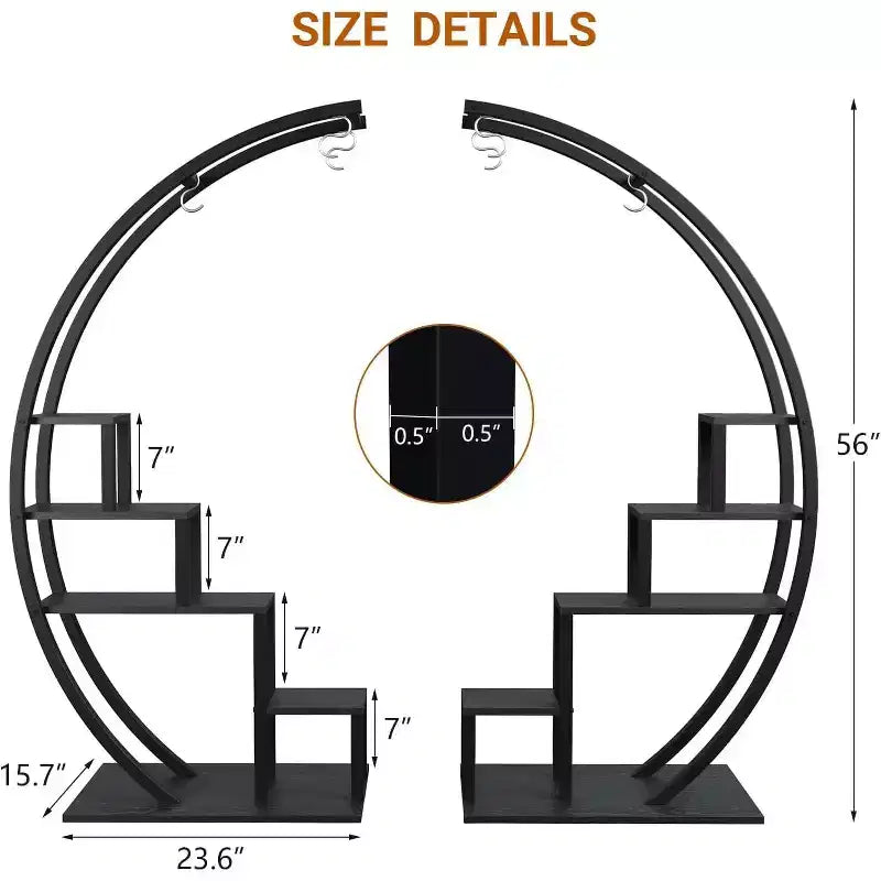 Portavasi a 5 livelli rotondo, porta piante da interno in metallo a forma di mezza luna, scaffale per fiori con 4 ganci per appendere per balcone, soggiorno, decorazioni da giardino