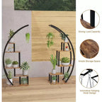 Portavasi a 5 livelli rotondo, porta piante da interno in metallo a forma di mezza luna, scaffale per fiori con 4 ganci per appendere per balcone, soggiorno, decorazioni da giardino