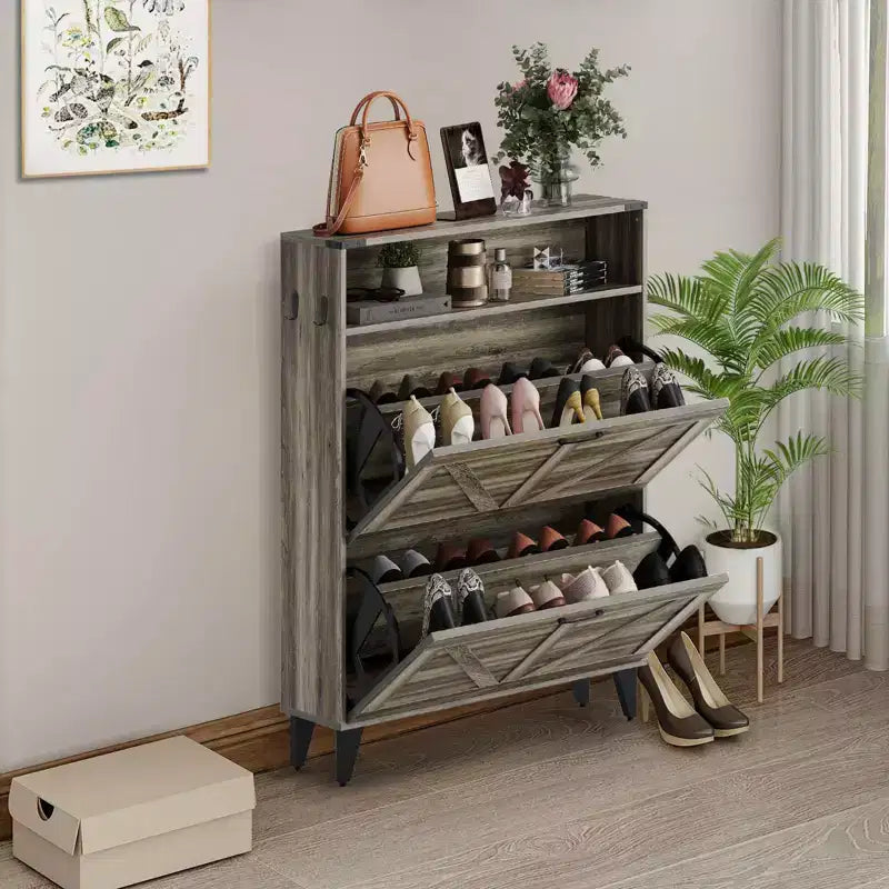 Scarpiera sottile con 2 cassetti a ribalta, organizer per scarpe stretto indipendente per ingresso, corridoio o atrio