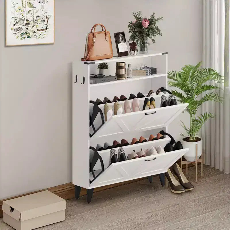Scarpiera sottile con 2 cassetti a ribalta, organizer per scarpe stretto indipendente per ingresso, corridoio o atrio