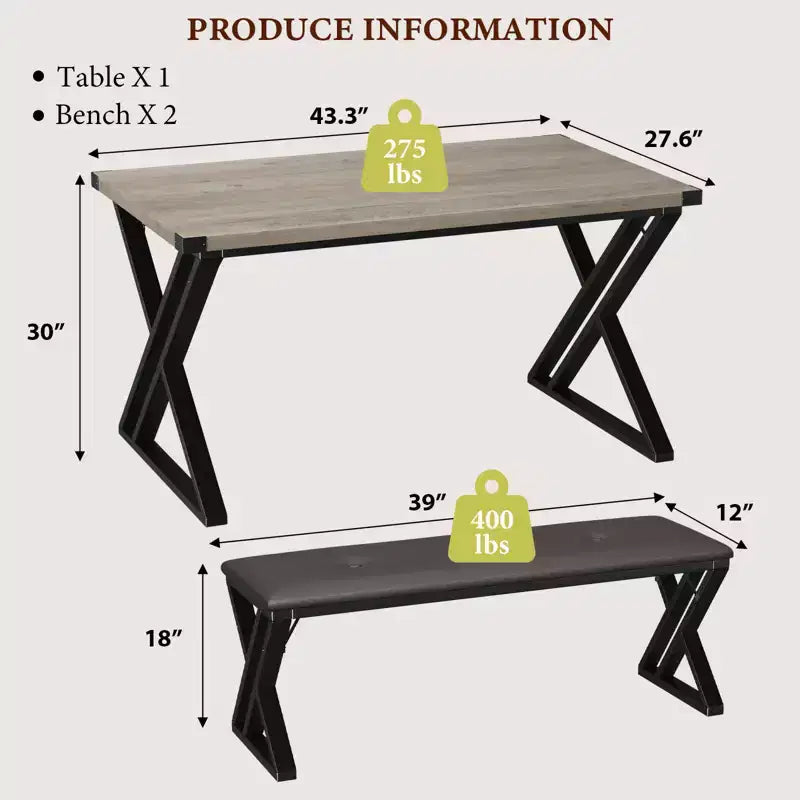 Set tavolo da pranzo, Set tavolo da cucina per 4 persone, Set tavolo da pranzo 3 pezzi con 2 panche per piccoli spazi, appartamento, sala da pranzo, salvaspazio