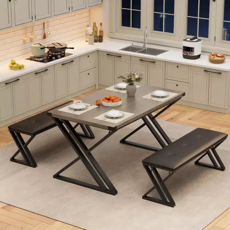 Set tavolo da pranzo, Set tavolo da cucina per 4 persone, Set tavolo da pranzo 3 pezzi con 2 panche per piccoli spazi, appartamento, sala da pranzo, salvaspazio