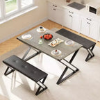 Set tavolo da pranzo, Set tavolo da cucina per 4 persone, Set tavolo da pranzo 3 pezzi con 2 panche per piccoli spazi, appartamento, sala da pranzo, salvaspazio