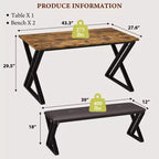 Set tavolo da pranzo, Set tavolo da cucina per 4 persone, Set tavolo da pranzo 3 pezzi con 2 panche per piccoli spazi, appartamento, sala da pranzo, salvaspazio