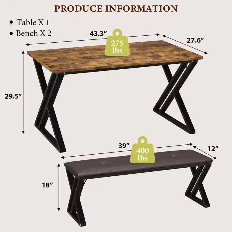 Set tavolo da pranzo, Set tavolo da cucina per 4 persone, Set tavolo da pranzo 3 pezzi con 2 panche per piccoli spazi, appartamento, sala da pranzo, salvaspazio