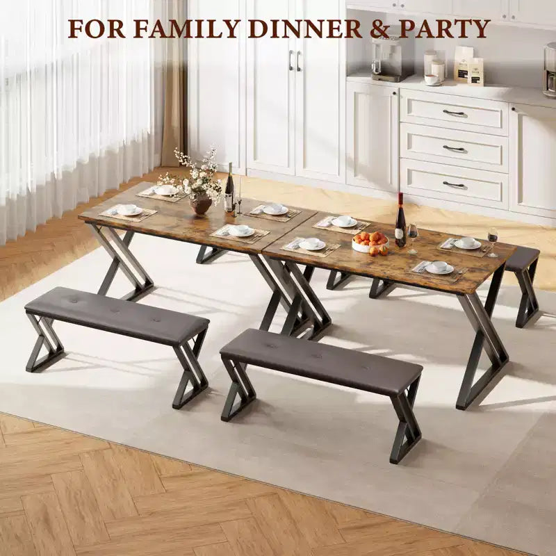Set tavolo da pranzo, Set tavolo da cucina per 4 persone, Set tavolo da pranzo 3 pezzi con 2 panche per piccoli spazi, appartamento, sala da pranzo, salvaspazio