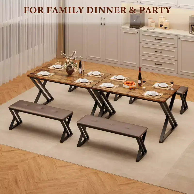 Set tavolo da pranzo, Set tavolo da cucina per 4 persone, Set tavolo da pranzo 3 pezzi con 2 panche per piccoli spazi, appartamento, sala da pranzo, salvaspazio