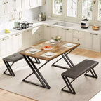 Set tavolo da pranzo, Set tavolo da cucina per 4 persone, Set tavolo da pranzo 3 pezzi con 2 panche per piccoli spazi, appartamento, sala da pranzo, salvaspazio