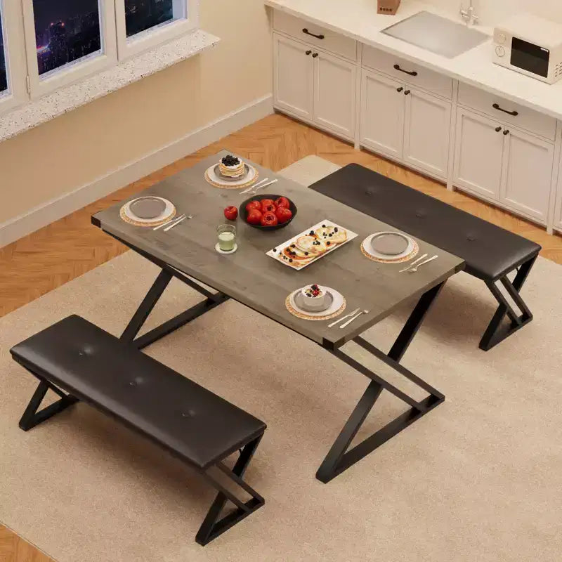 Set tavolo da pranzo, Set tavolo da cucina per 4 persone, Set tavolo da pranzo 3 pezzi con 2 panche per piccoli spazi, appartamento, sala da pranzo, salvaspazio