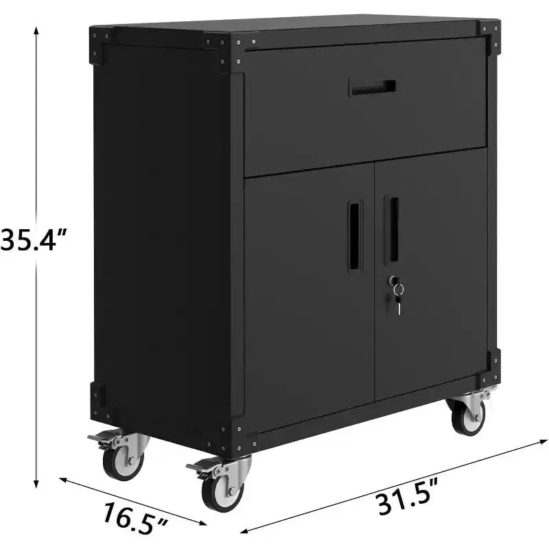 Armadietti in metallo per garage con ruote, armadietto portautensili mobile resistente con cassetto, ripiano regolabile e serrature, resistente alla ruggine per officina
