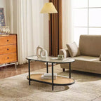 Tavolino ovale in rattan bianco