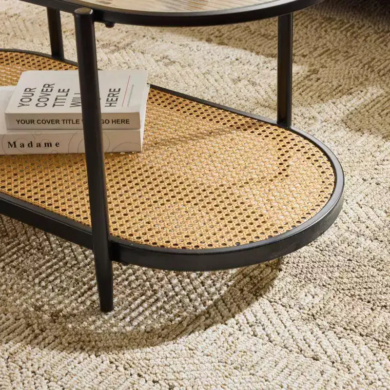 Tavolino ovale in rattan bianco