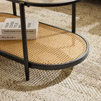 Tavolino ovale in rattan bianco