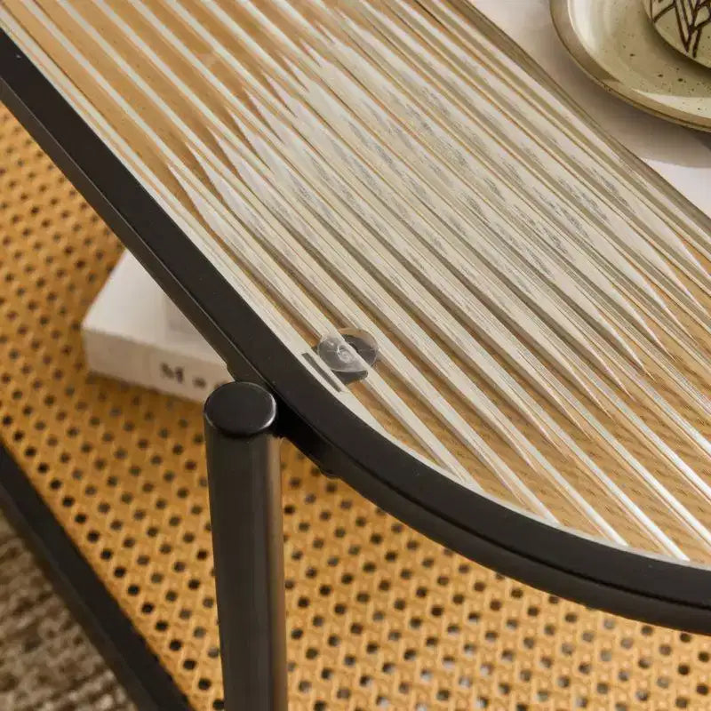 Tavolino ovale in rattan bianco