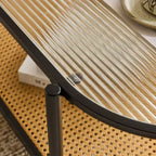 Tavolino ovale in rattan bianco