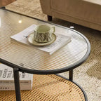 Tavolino ovale in rattan bianco