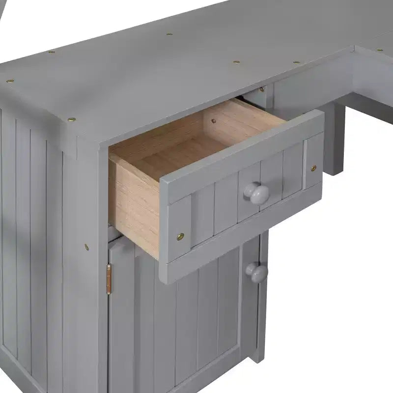 Letto a soppalco singolo con armadietto, struttura letto a soppalco singola in legno massello con scrivania e mensole