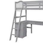 Letto a soppalco singolo con armadietto, struttura letto a soppalco singola in legno massello con scrivania e mensole