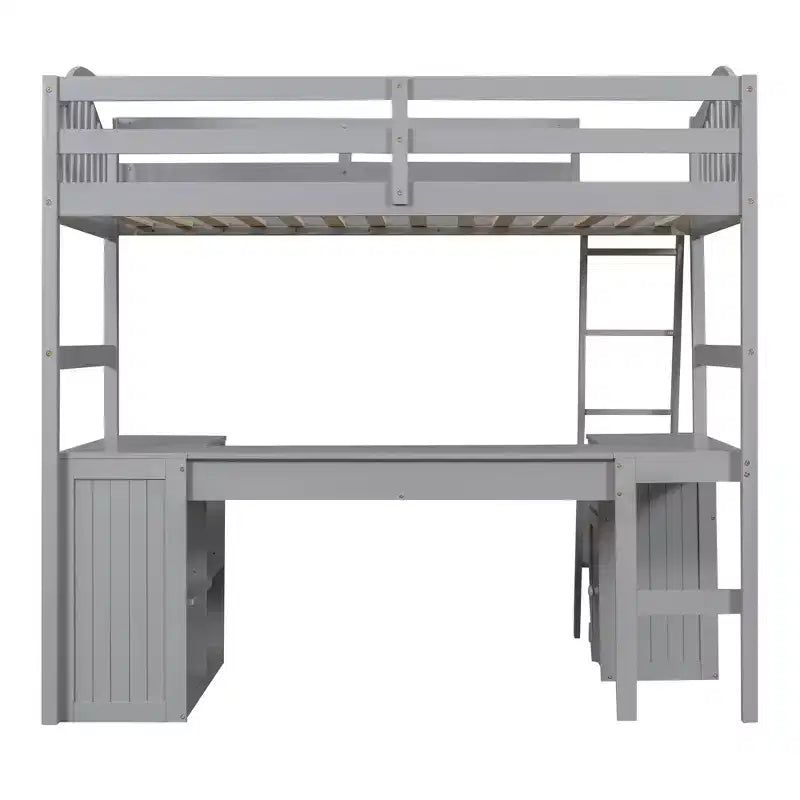 Letto a soppalco singolo con armadietto, struttura letto a soppalco singola in legno massello con scrivania e mensole