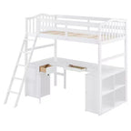 Letto a soppalco singolo con armadietto, struttura letto a soppalco singola in legno massello con scrivania e mensole