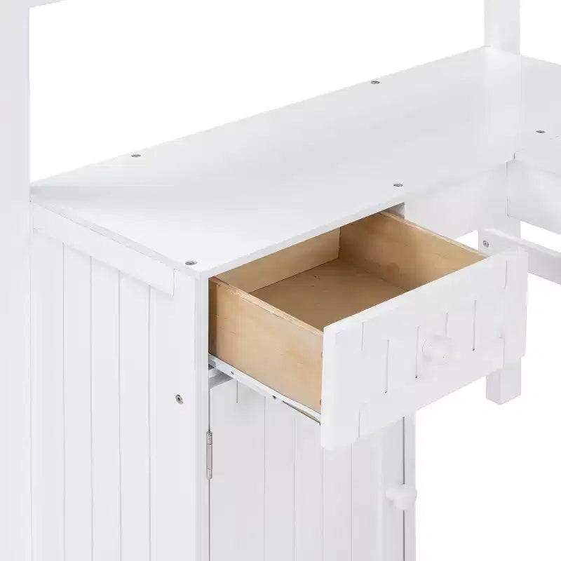 Letto a soppalco singolo con armadietto, struttura letto a soppalco singola in legno massello con scrivania e mensole