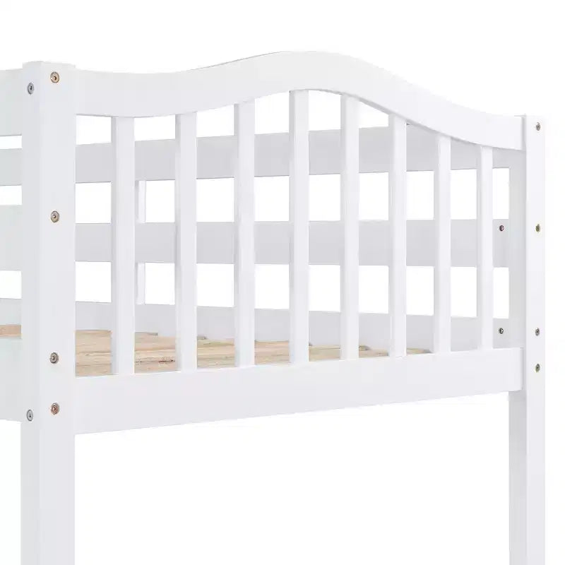 Letto a soppalco singolo con armadietto, struttura letto a soppalco singola in legno massello con scrivania e mensole