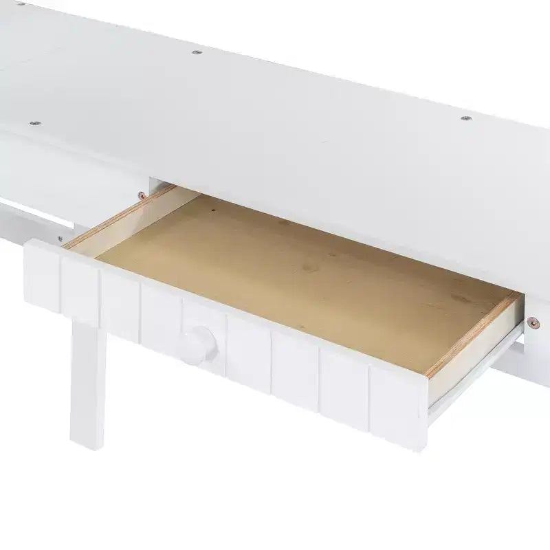 Letto a soppalco singolo con armadietto, struttura letto a soppalco singola in legno massello con scrivania e mensole
