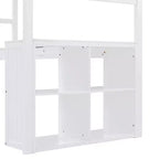 Letto a soppalco singolo con armadietto, struttura letto a soppalco singola in legno massello con scrivania e mensole