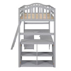 Letto a soppalco singolo con armadietto, struttura letto a soppalco singola in legno massello con scrivania e mensole