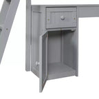 Letto a soppalco singolo con armadietto, struttura letto a soppalco singola in legno massello con scrivania e mensole