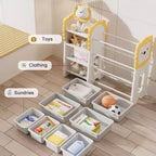 Libreria per bambini e portagiochi, Organizer per giocattoli a 4 livelli con 8 contenitori rimovibili, Organizer per giocattoli per bambini per la sala studio