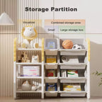 Libreria per bambini e portagiochi, Organizer per giocattoli a 4 livelli con 8 contenitori rimovibili, Organizer per giocattoli per bambini per la sala studio