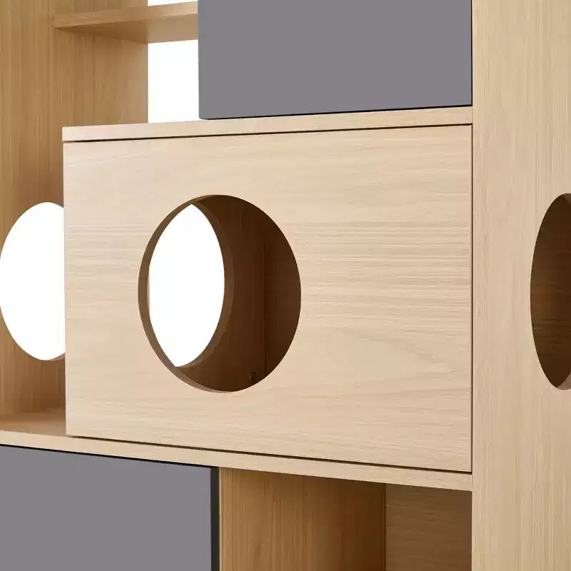 Libreria 2 in 1 Tiragraffi per Gatti, Vetrinetta, Mobile Copri Lettiera per Gatti, Scaffale per Arrampicata, Libreria, Scaffale Portaoggetti, Naturale - ModernLuxe