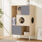 Libreria 2 in 1 Tiragraffi per Gatti, Vetrinetta, Mobile Copri Lettiera per Gatti, Scaffale per Arrampicata, Libreria, Scaffale Portaoggetti, Naturale - ModernLuxe
