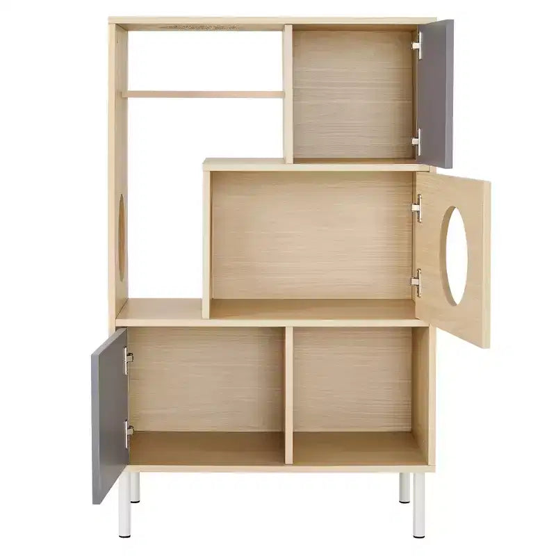 Libreria 2 in 1 Tiragraffi per Gatti, Vetrinetta, Mobile Copri Lettiera per Gatti, Scaffale per Arrampicata, Libreria, Scaffale Portaoggetti, Naturale - ModernLuxe