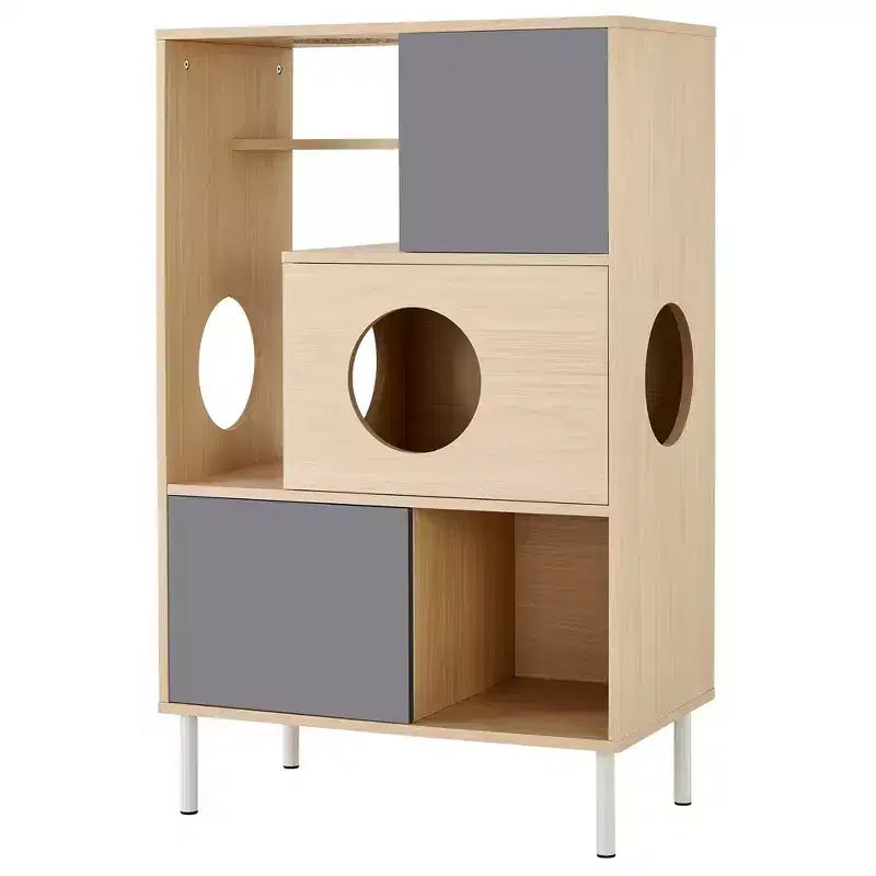 Libreria 2 in 1 Tiragraffi per Gatti, Vetrinetta, Mobile Copri Lettiera per Gatti, Scaffale per Arrampicata, Libreria, Scaffale Portaoggetti, Naturale - ModernLuxe