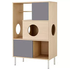 Libreria 2 in 1 Tiragraffi per Gatti, Vetrinetta, Mobile Copri Lettiera per Gatti, Scaffale per Arrampicata, Libreria, Scaffale Portaoggetti, Naturale - ModernLuxe
